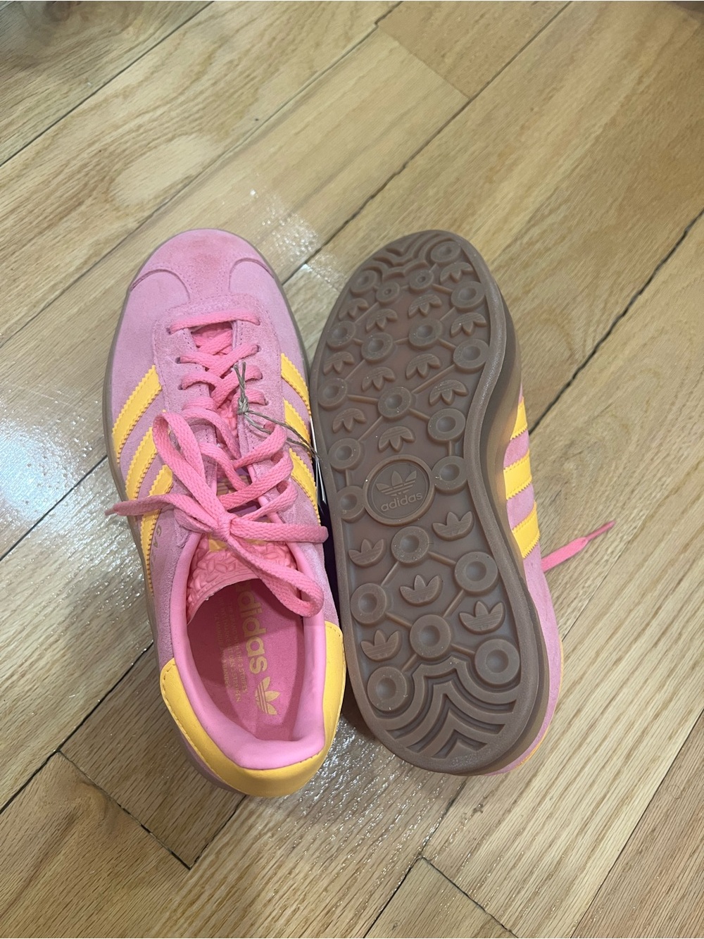 adidas Pink and Yellow Gazelle Platform Sneakers - Picture 3 of 6